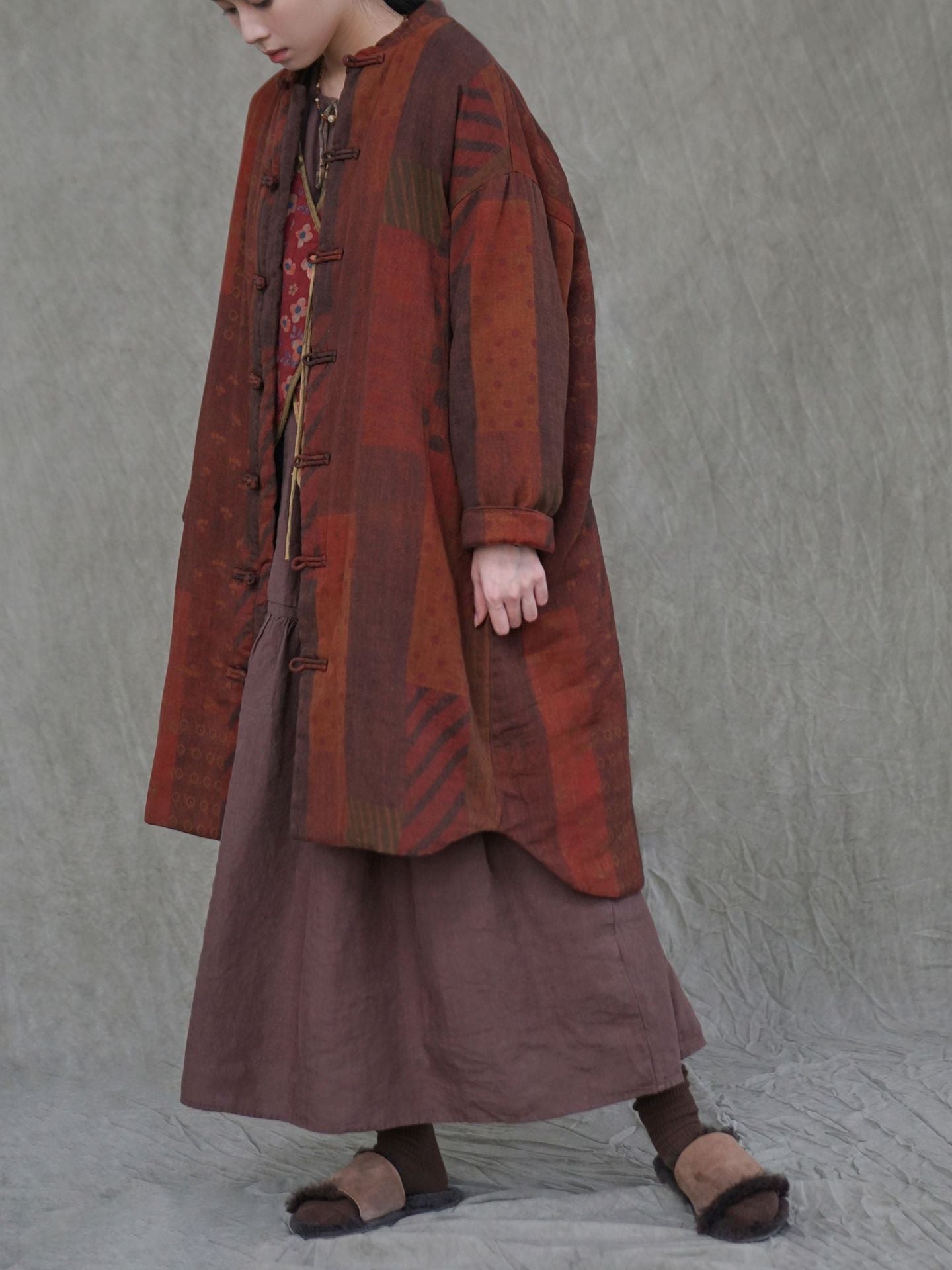 Styled outfit featuring Bohemian Vintage Quilted Jacket for casual winter look