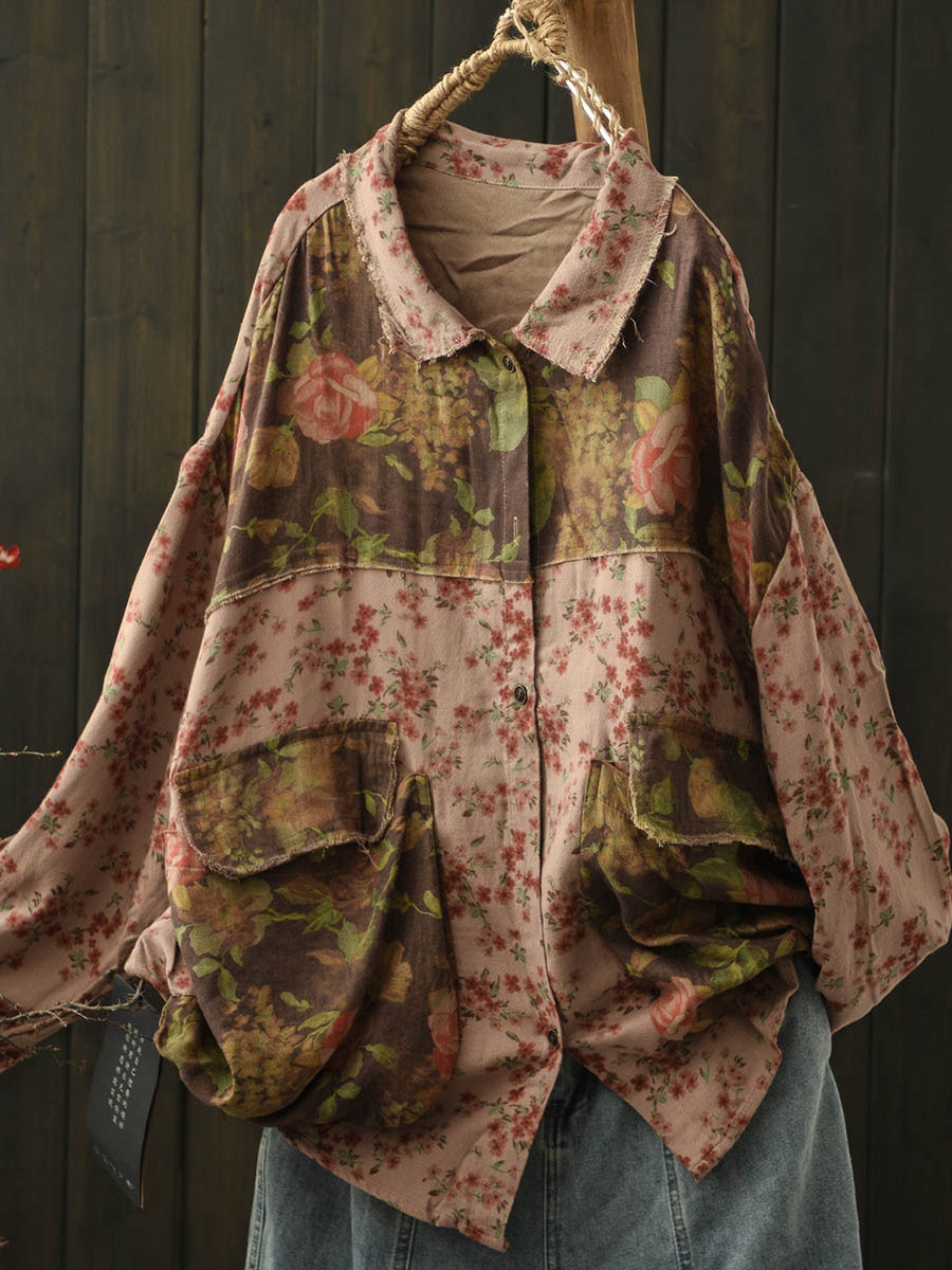 Styled outfit featuring the minimalist distressed floral blouse with jeans 