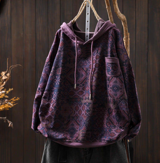 Detail of soft fabric on vintage printed hoodie