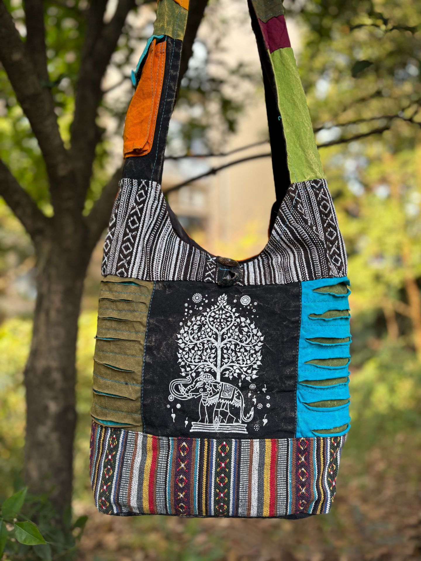 Interior space of Nepal handmade boho shoulder bag