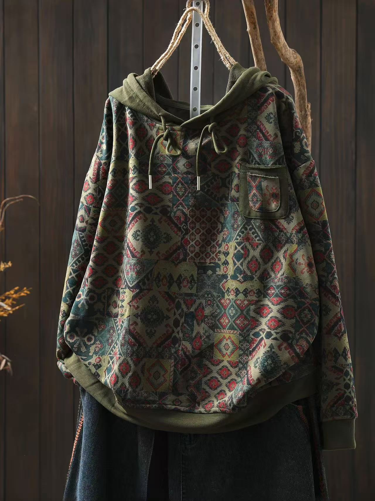 Lifestyle shot of boho vintage hoodie for everyday wear