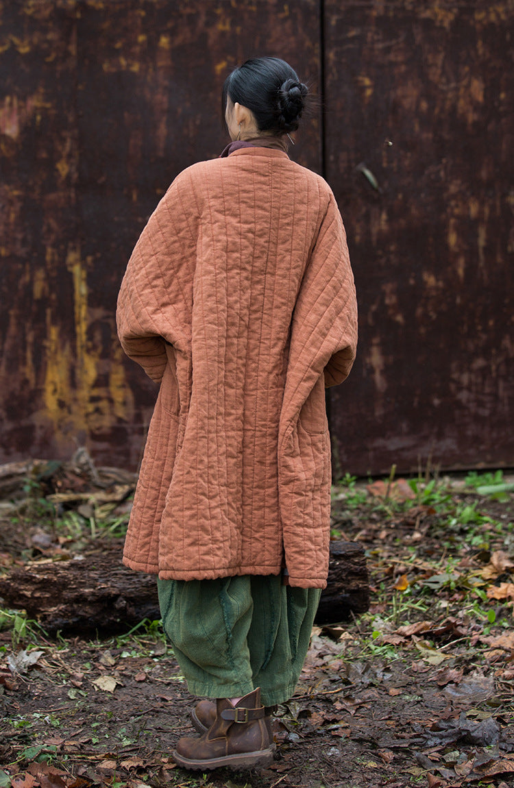 Full-length silhouette of chic ramie padded coat