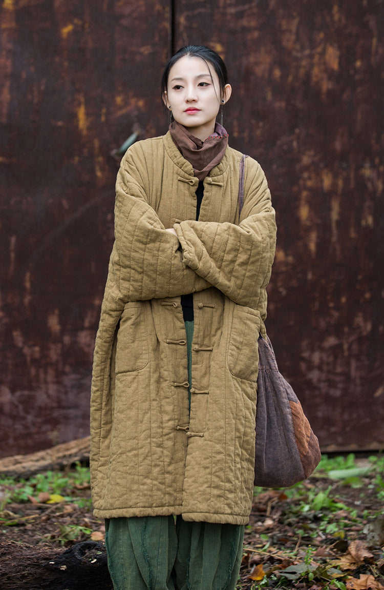 Lifestyle image of natural ramie quilted coat