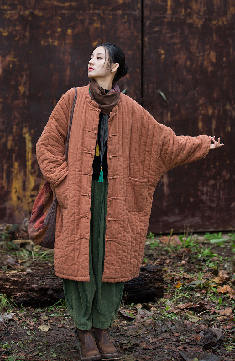 Detail of vintage-inspired stitching on ramie coat