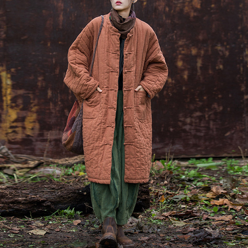 Front view of chic ramie quilted coat