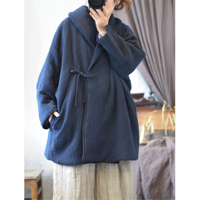 Lifestyle image of collared crinkled quilted coat