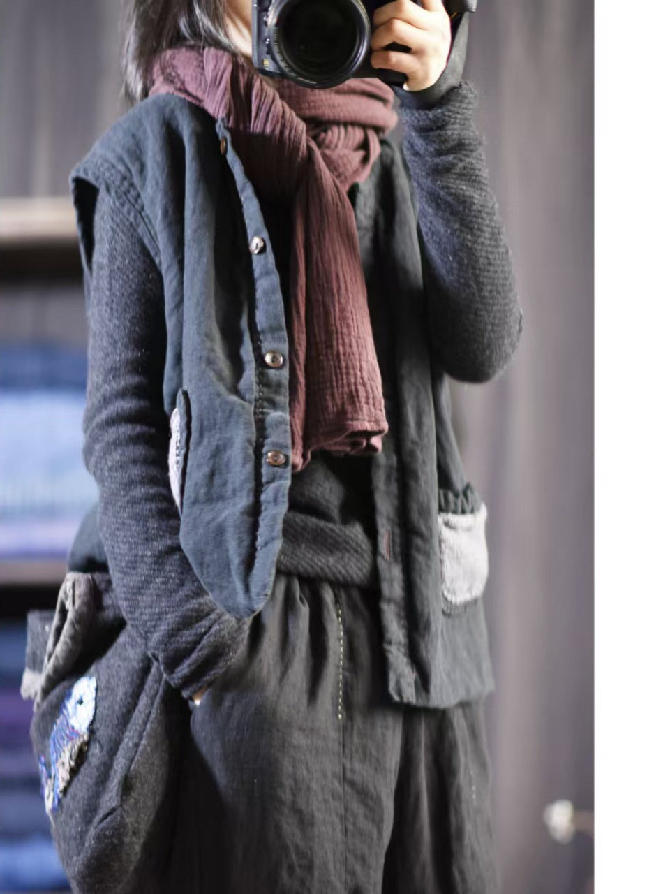 Cozy quilted vest layered for fall and winter