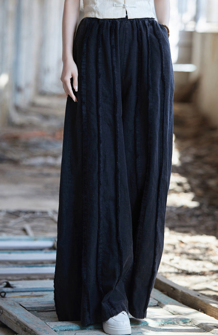 Black view of relaxed fit ramie pants for women