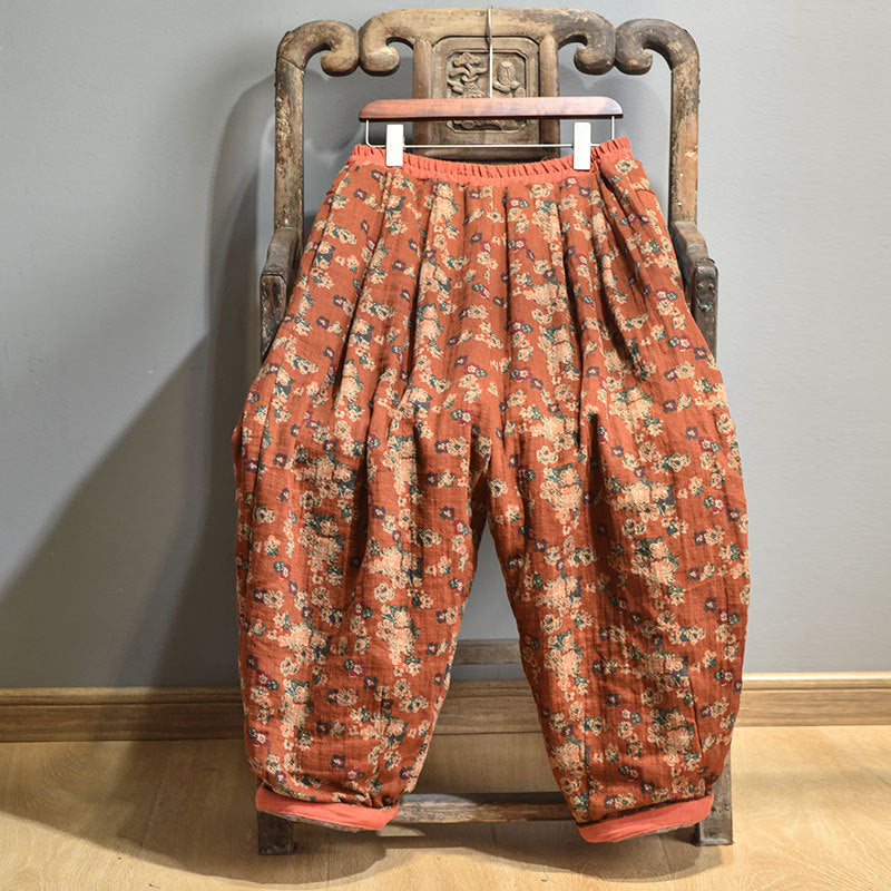 warm comfortable vintage floral quilted trousers