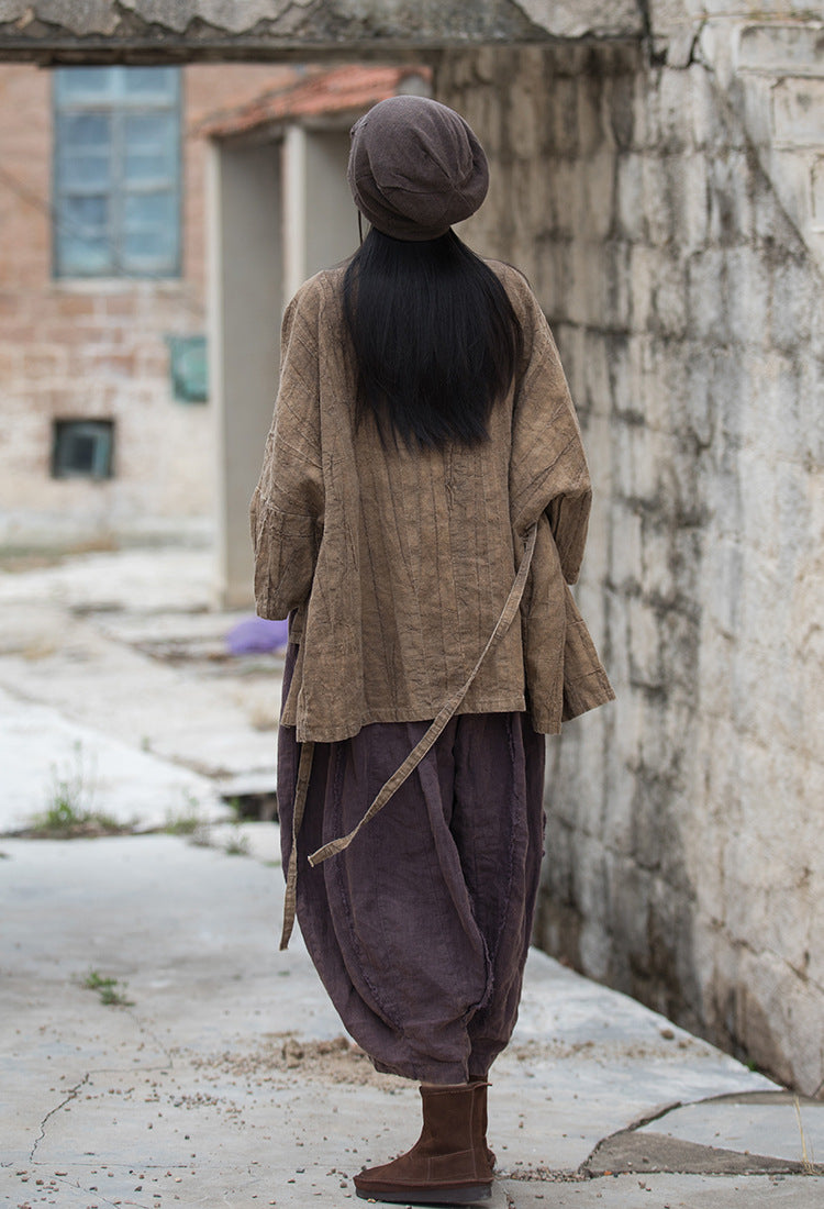 Back view of tie-dye cotton-linen kimono jacket retro boho style