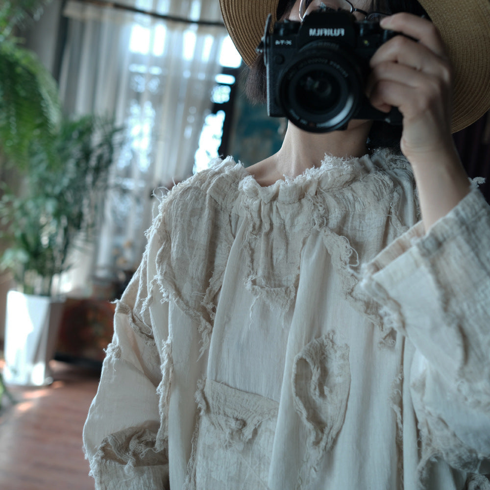 Layered look with cotton blouse over tank top for spring layering