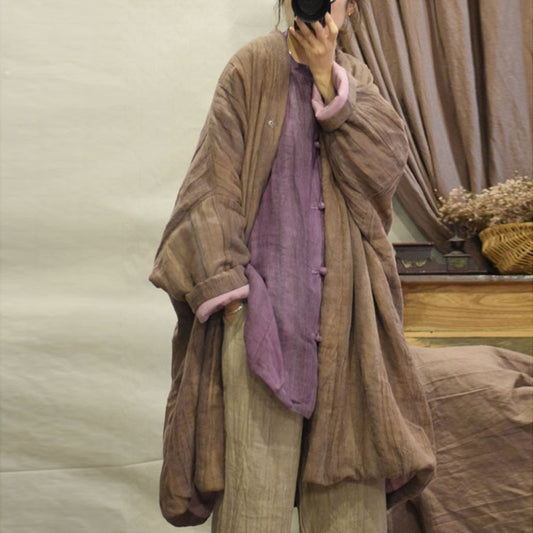 Styled outfit featuring cozy distressed linen quilted coat