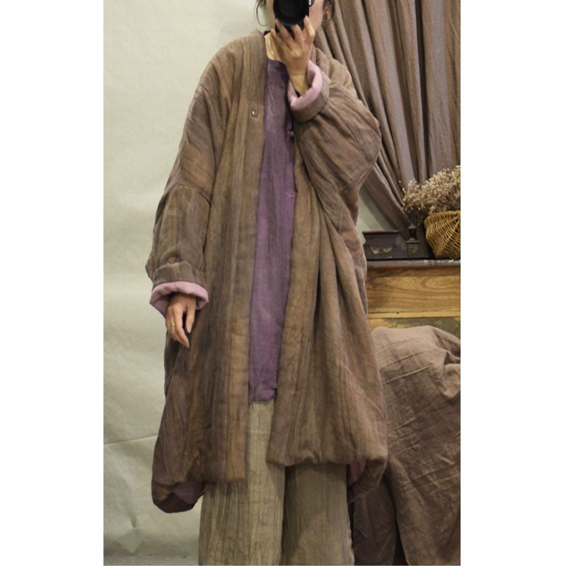 Front silhouette of cozy distressed quilted coat