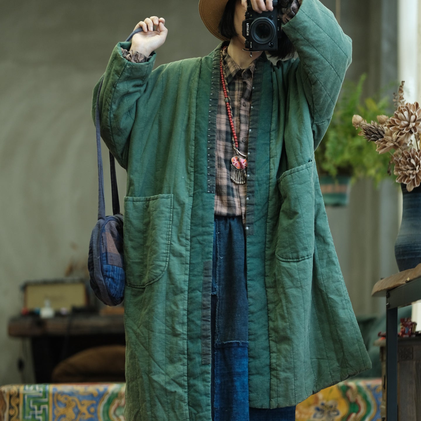 Close-up of stitching and cotton padding detail