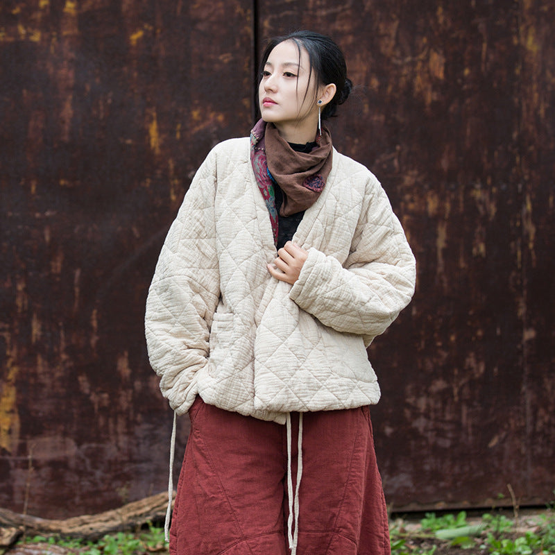 white relaxed fit cozy quilted short jacket