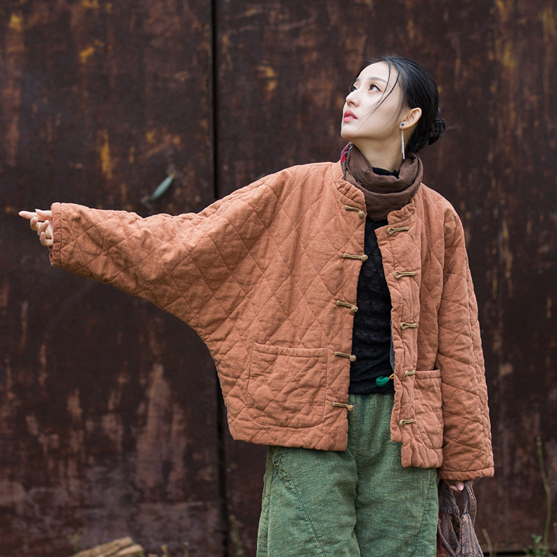 Diamond Quilted Ramie Padded Short Jacket