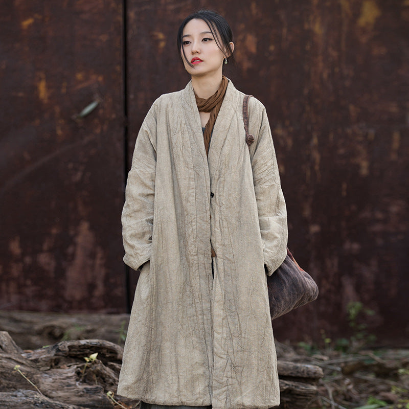 vintage distressed linen quilted coat