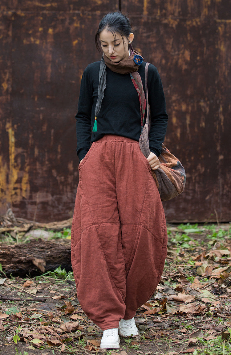 relaxed fit ramie quilted pants