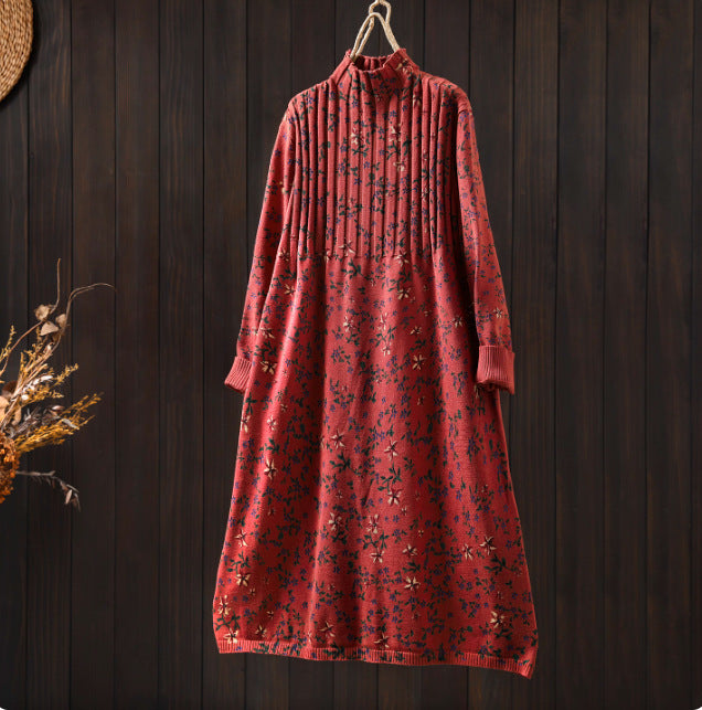 Fall outfit styled with ditsy floral knit dress