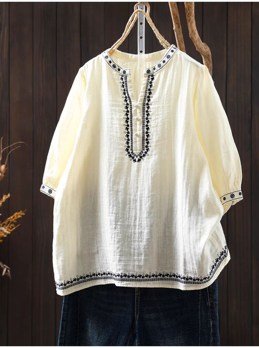 double layer cotton gauze embroidered blouse front view