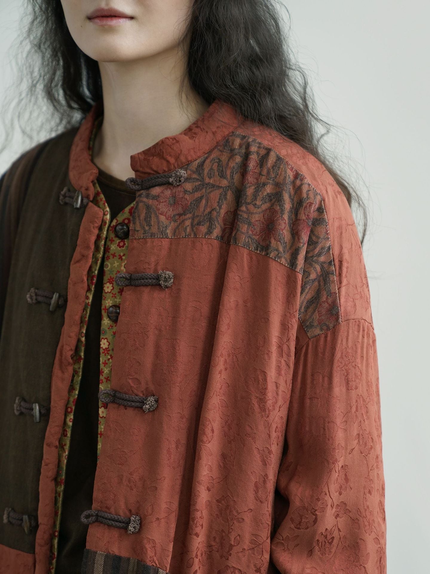 Detailed jacquard-inspired texture on patchwork fabric