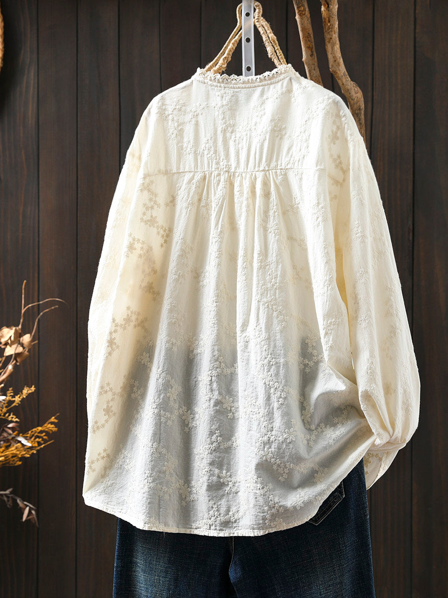 Back view of cotton embroidered jacquard blouse