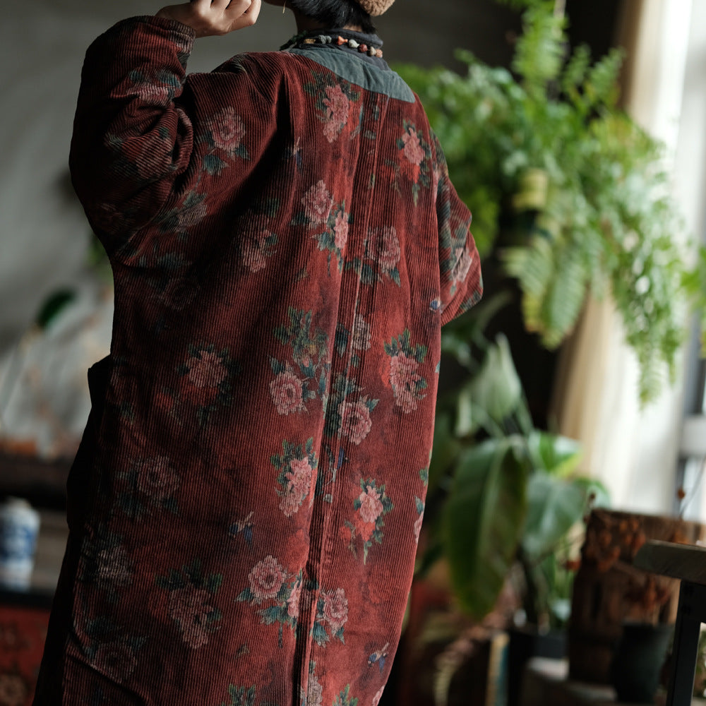 Back view of retro floral corduroy jacket