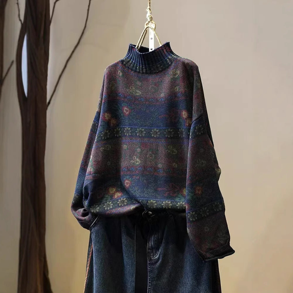 Lifestyle shot of vintage floral cotton knit sweater