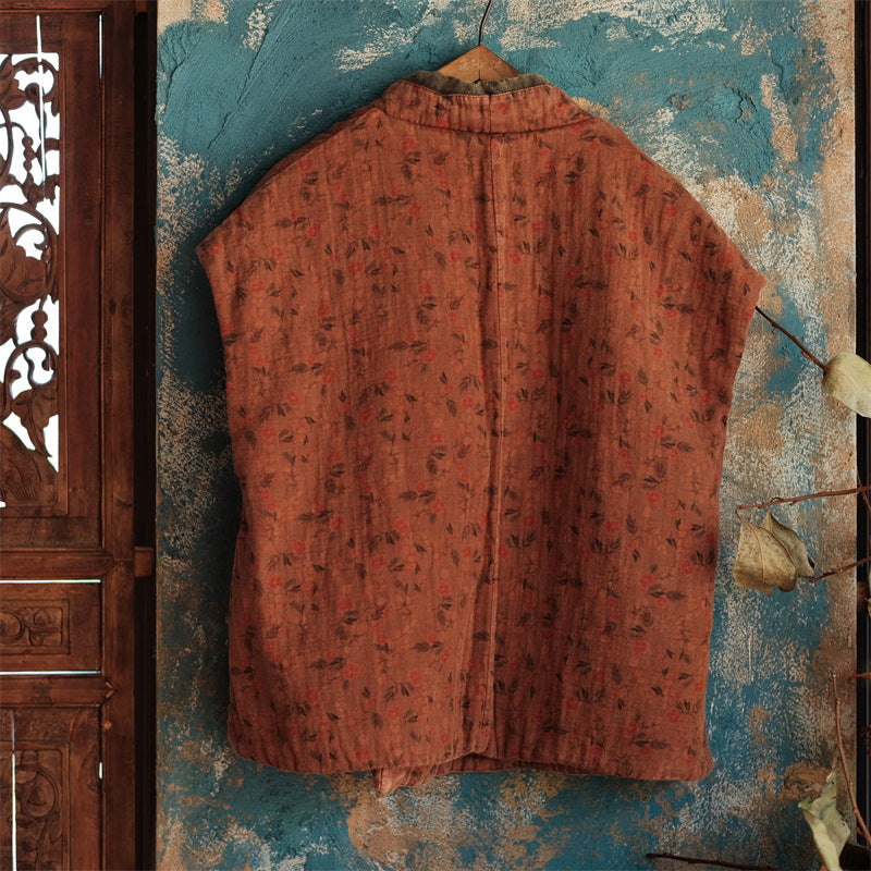 Back view of vintage floral cotton padded sleeveless vest