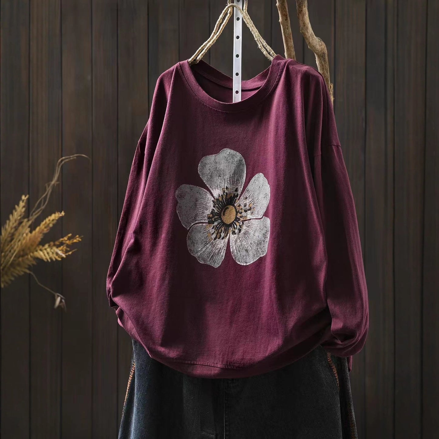 Red floral print top for women