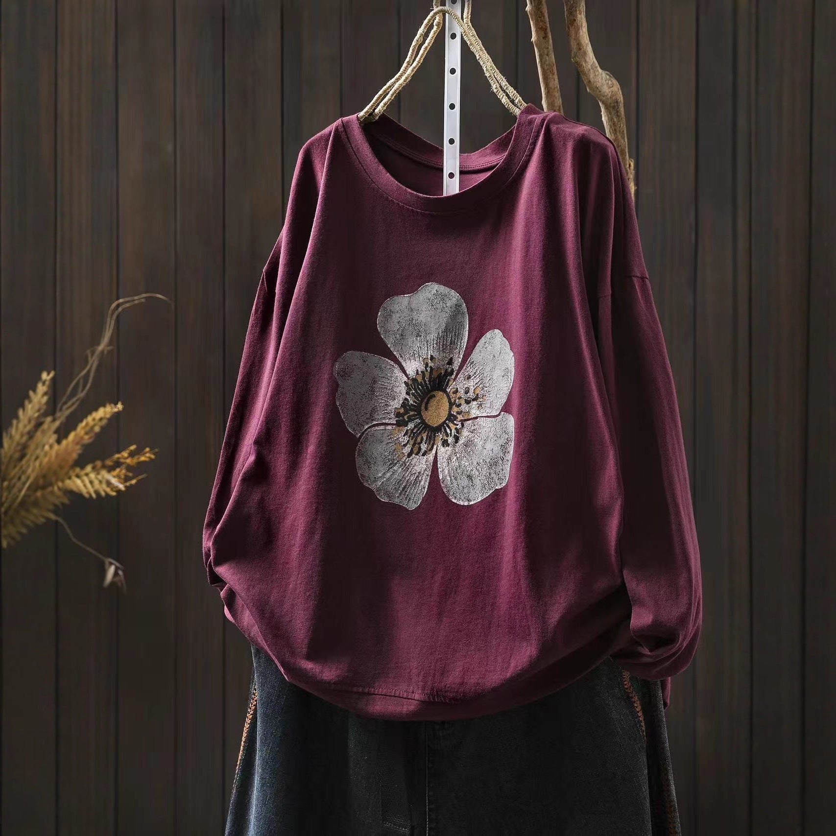 Red floral print top for women