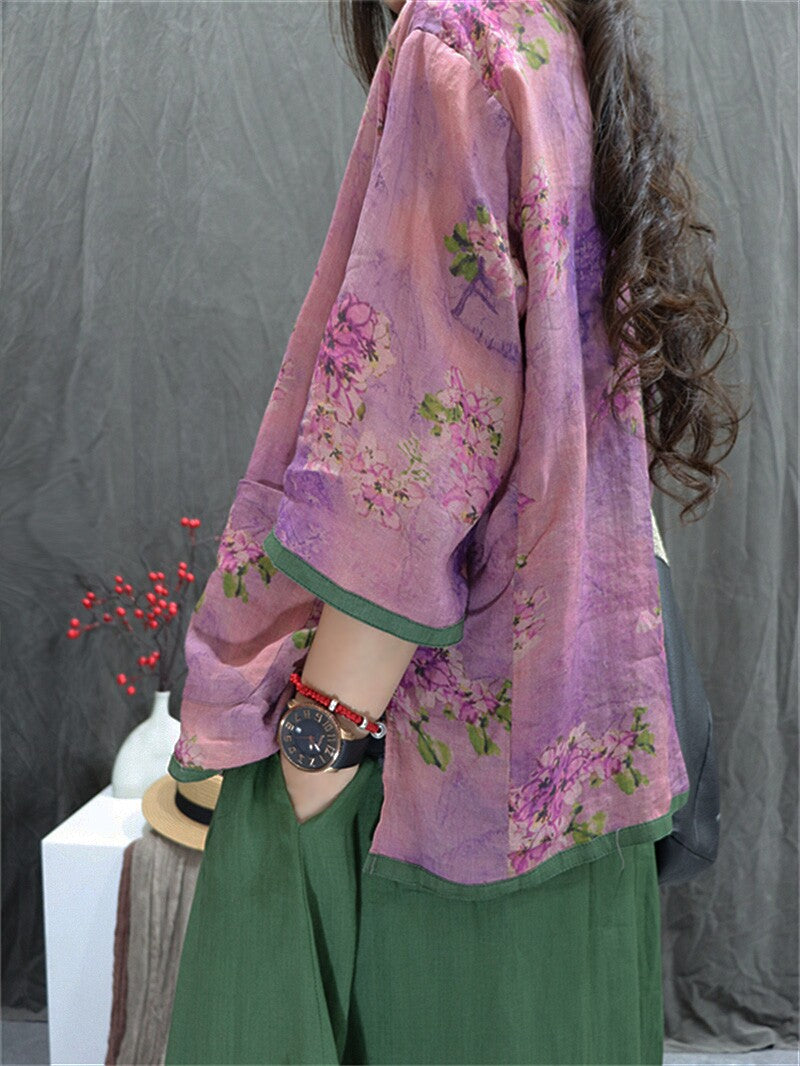 Casual everyday look with lightweight floral ramie blouse