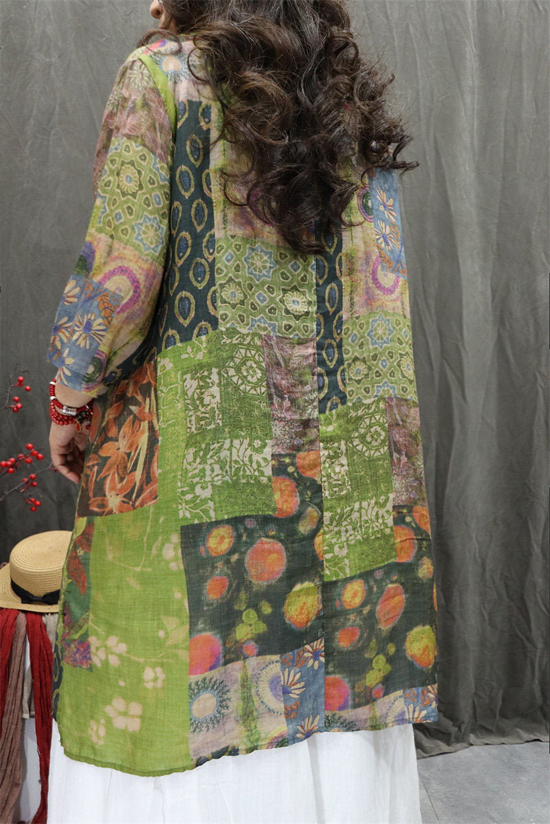 Back view of floral ramie tunic blouse breathable natural fiber top