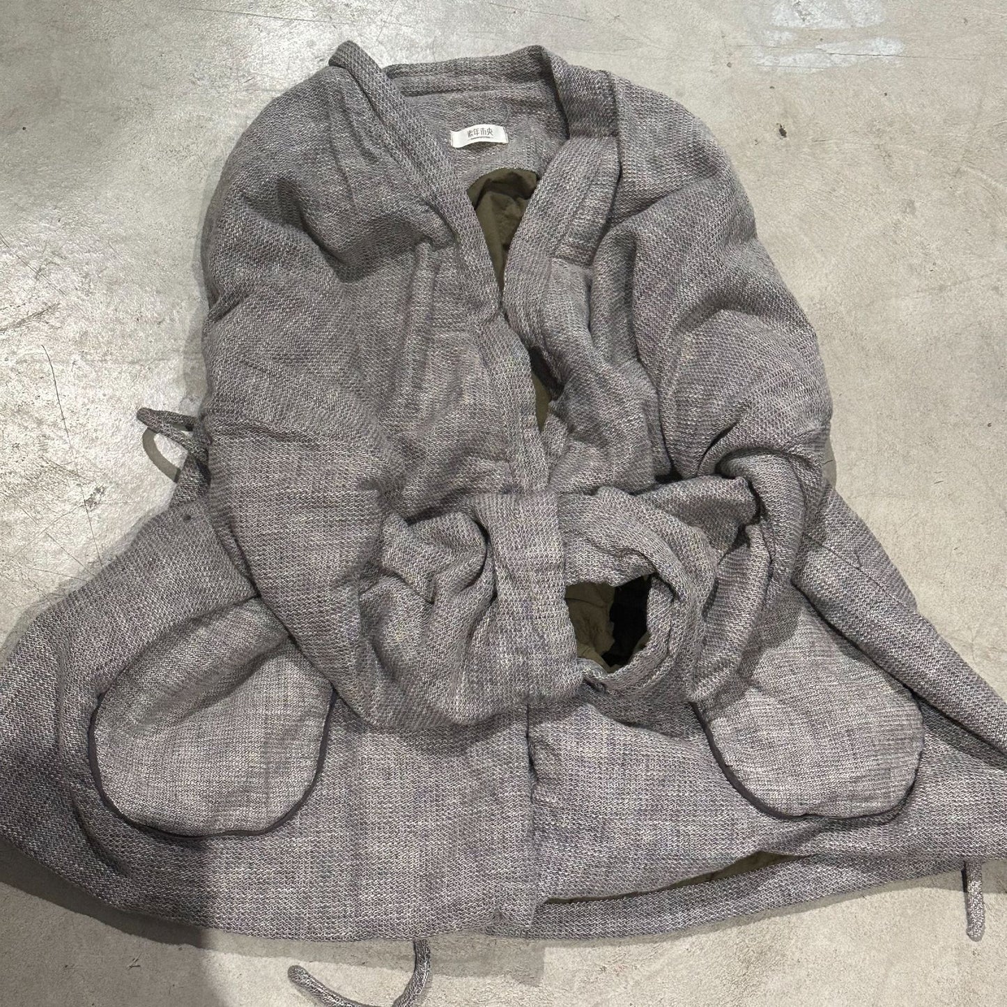 gray padded linen cardigan jacket