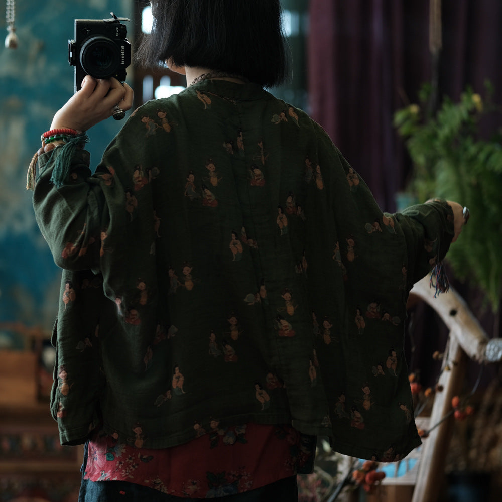 Back view of whimsical green casual top