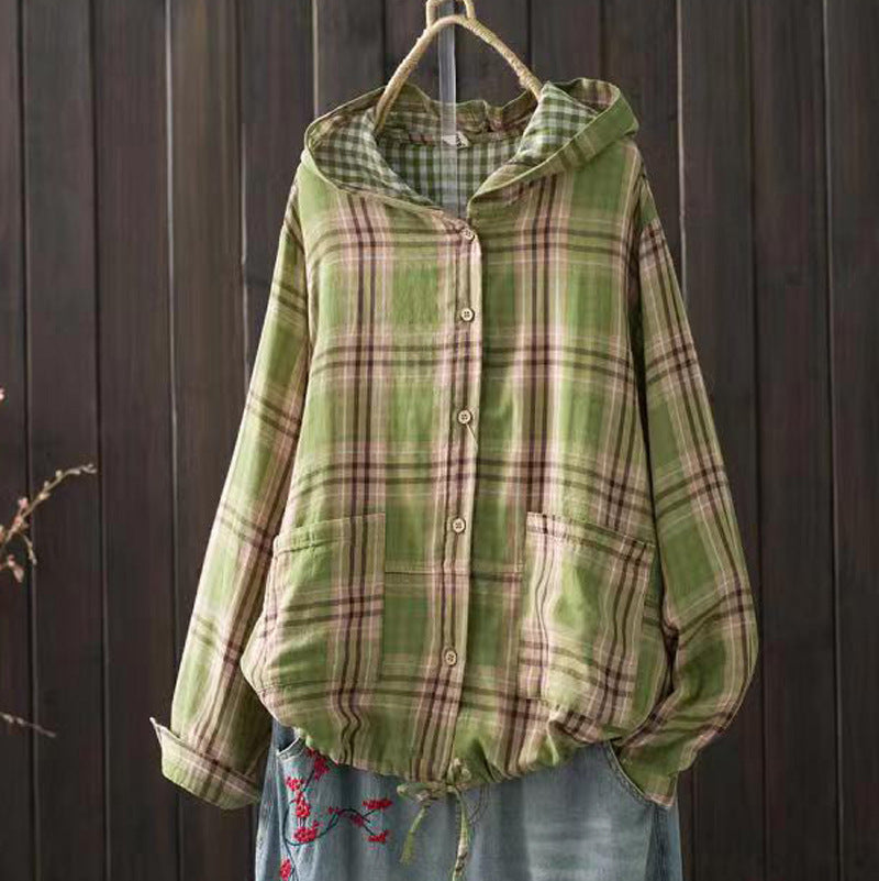 cotton plaid shirt front view