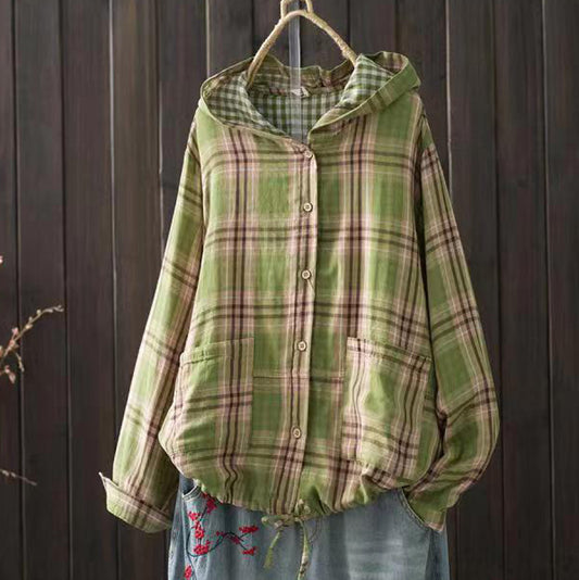 cotton plaid shirt front view