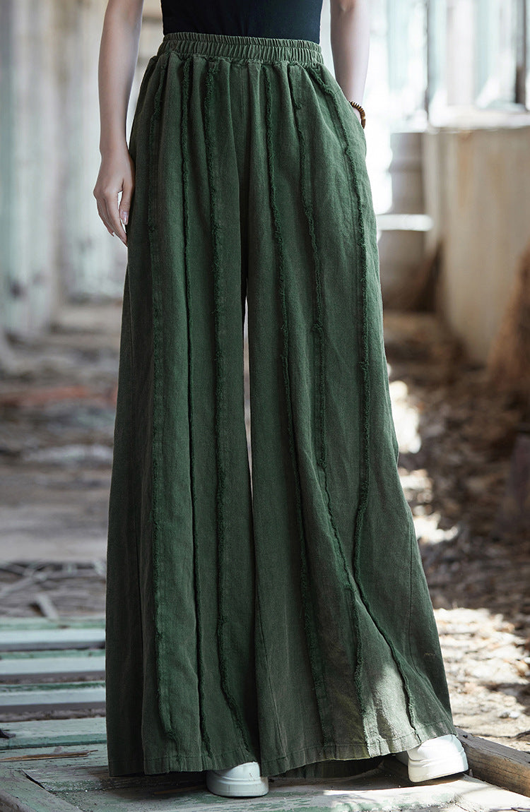 Green vintage style relaxed ramie pants outfit inspiration