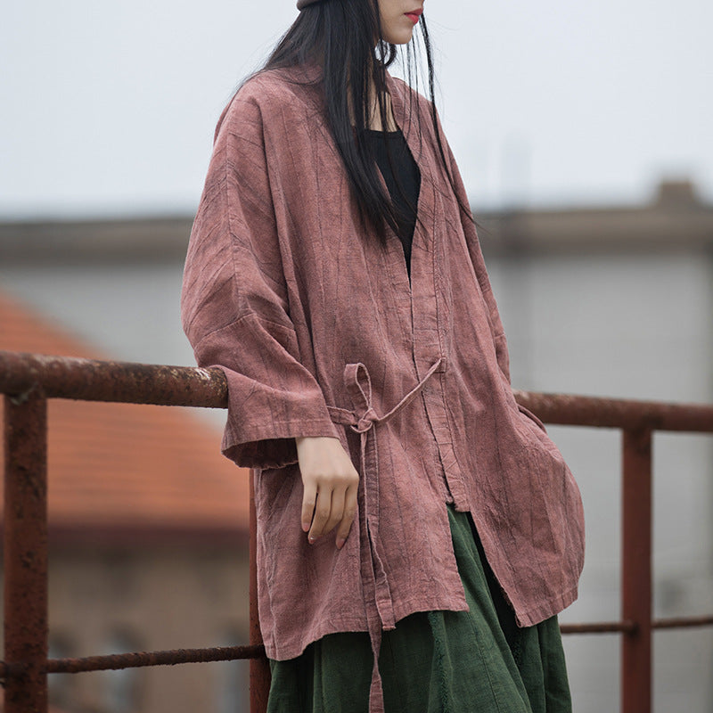 Vintage distressed tie-dye cotton-linen kimono jacket