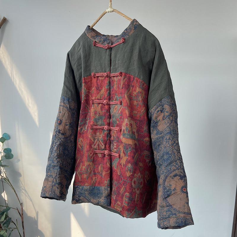 Padded winter vintage frog button quilted jacket