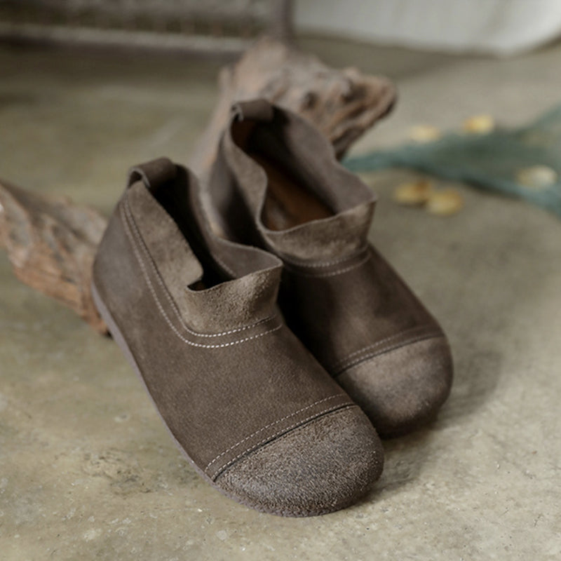 Top view of round-toe leather flats