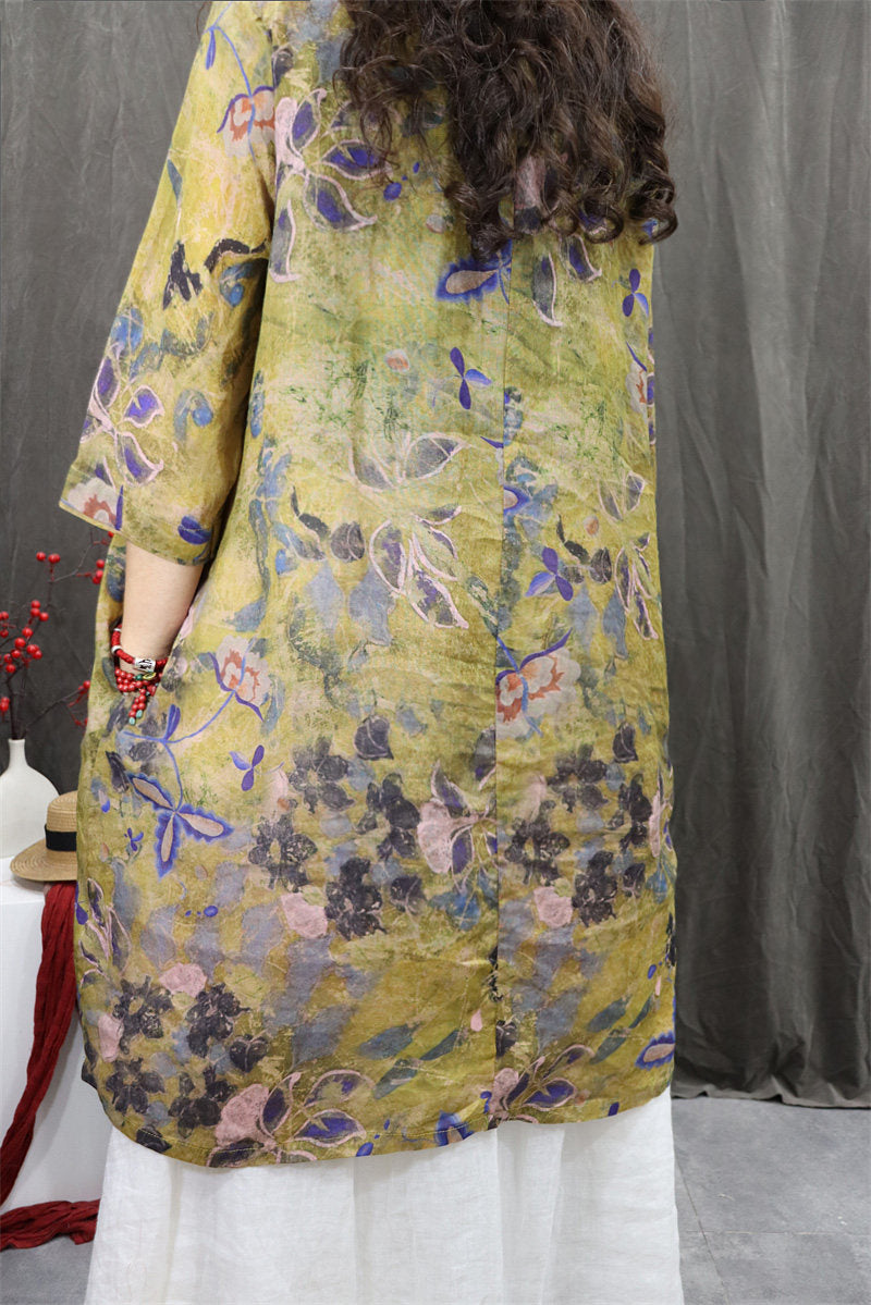 Lightweight floral ramie tunic blouse relaxed vintage boho fashion