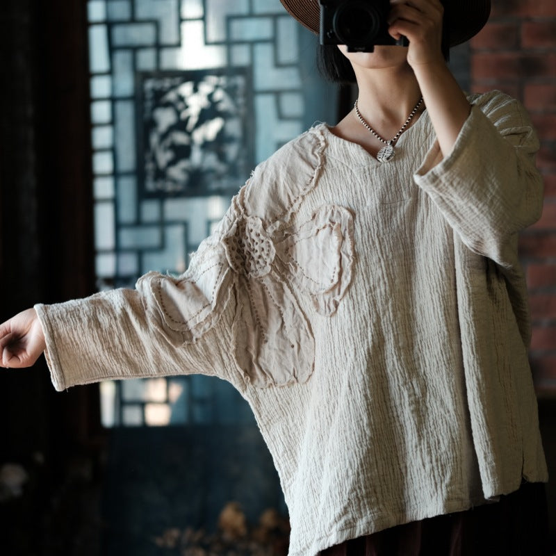 Vintage outfit styled with linen appliqué top