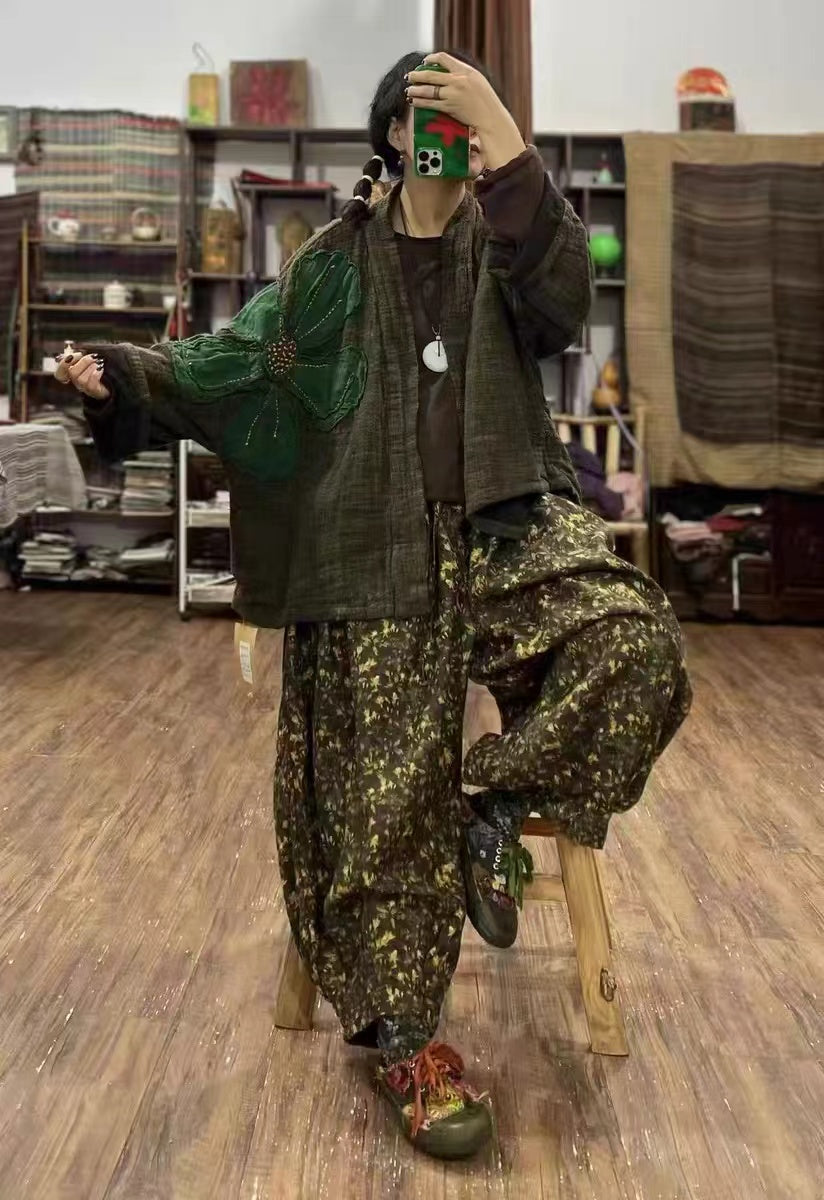 Side view of relaxed fit linen cardigan