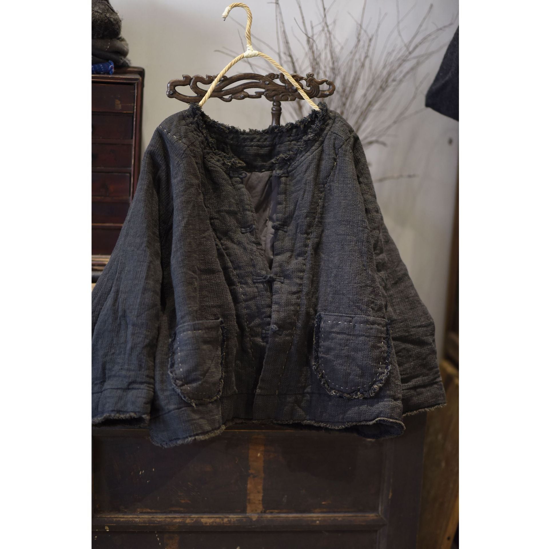 yarn-dyed linen padded jacket