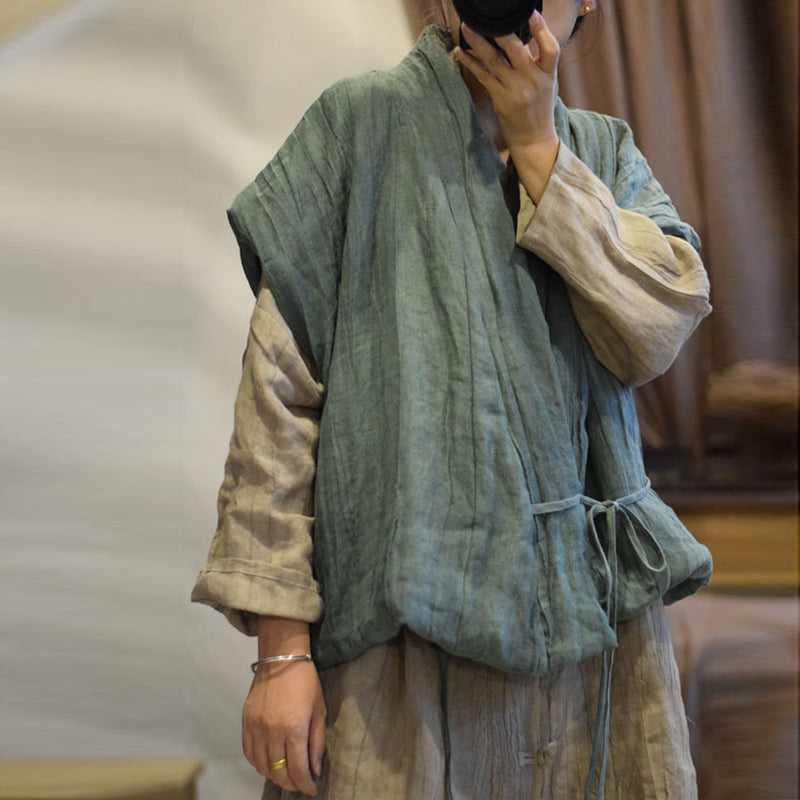 linen quilted vest outfit styling