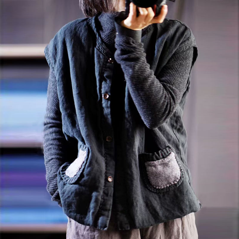 Cozy linen quilted vest front view