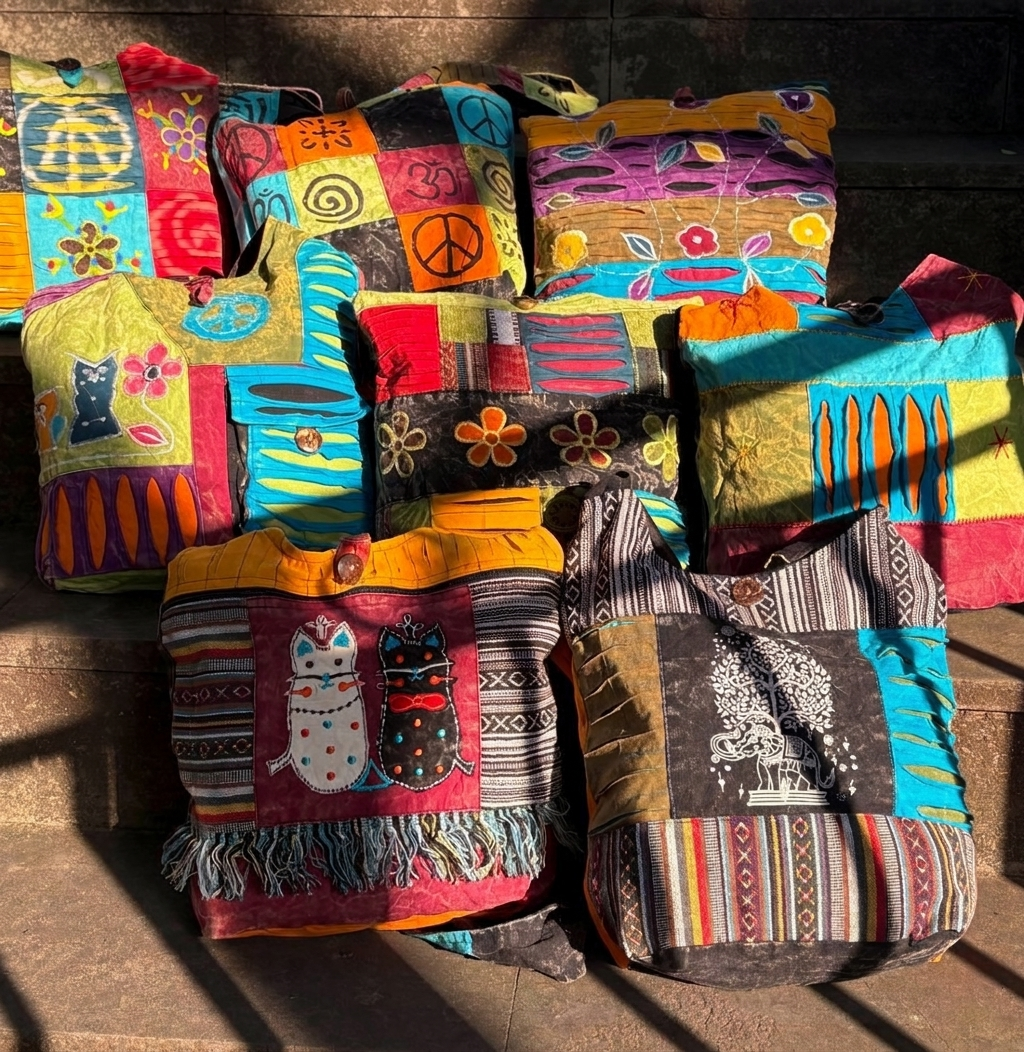 Front view of Nepal handmade boho shoulder bag