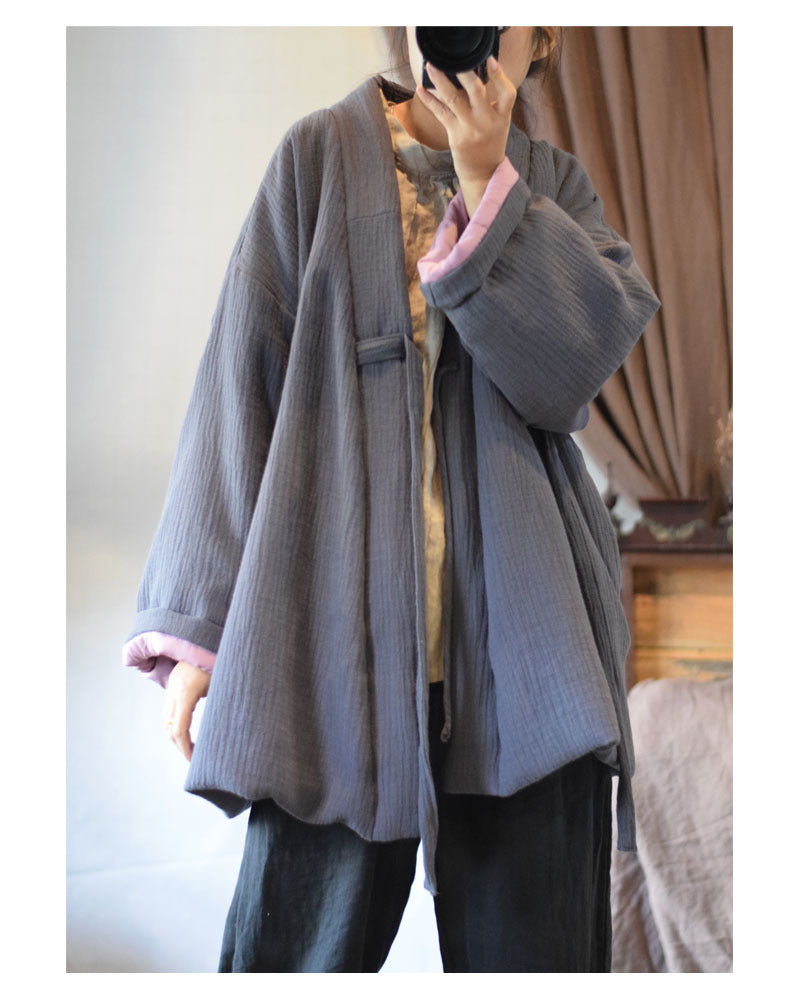 Lifestyle shot of boho tie-front cotton quilted kimono jacket