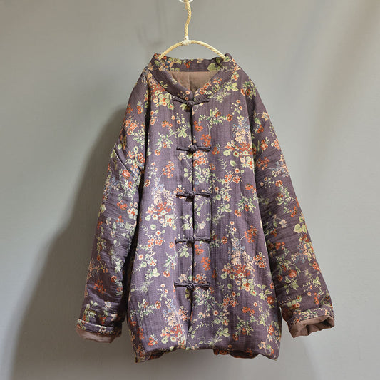 Vintage floral padded jacket, short style, front view